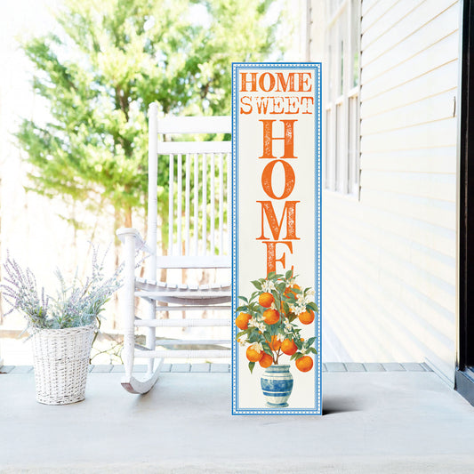 Home Sweet Home Porch Sign – Summer Orange Bloom Design, UV Printed, 36–72in Vertical Farmhouse Decor for Patio or Entryway