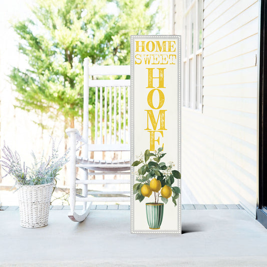 Home Sweet Home Porch Sign – Summer Lemon Design, UV Printed, 36–72in Vertical Rustic Farmhouse Decor for Porch or Entryway