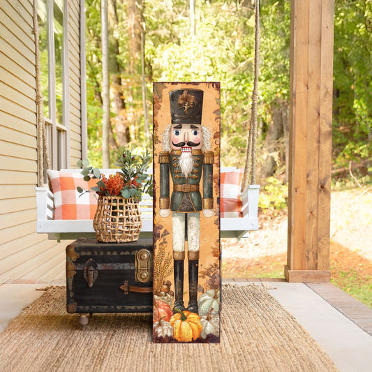 Fall Nutcracker Porch Sign – UV Printed Autumn Decor, 36–72in Vertical Farmhouse Outdoor Display for Porch, Patio or Entryway