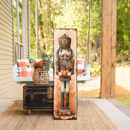 Fall Nutcracker Porch Sign – UV Printed Autumn Decor, 36–72in Vertical Farmhouse Outdoor Display for Porch, Patio or Entryway
