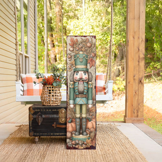Fall Nutcracker Porch Sign – UV Printed Autumn Decor, 36–72in Vertical Farmhouse Outdoor Display for Porch, Patio or Entryway