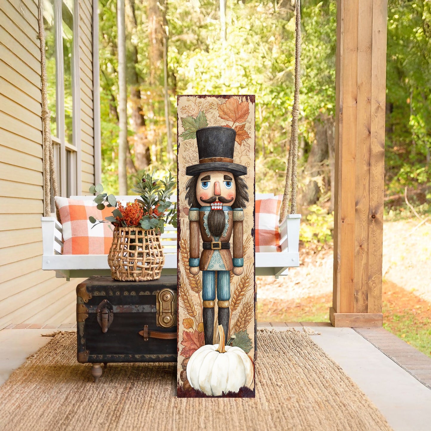 Fall Nutcracker Porch Sign – UV Printed Autumn Decor, 36–72in Vertical Farmhouse Outdoor Display for Porch, Patio or Entryway