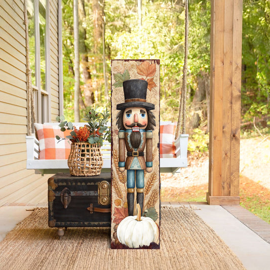 Fall Nutcracker Porch Sign – UV Printed Autumn Decor, 36–72in Vertical Farmhouse Outdoor Display for Porch, Patio or Entryway