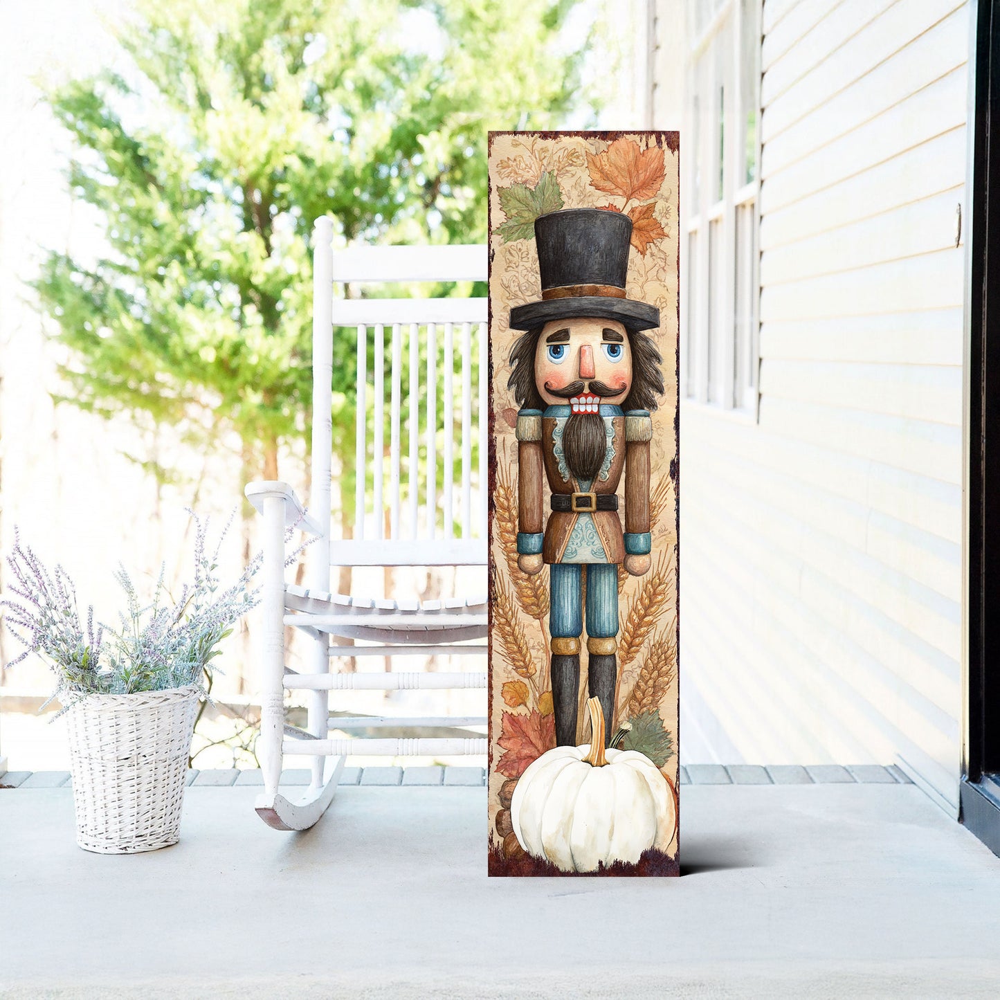 Fall Nutcracker Porch Sign – UV Printed Autumn Decor, 36–72in Vertical Farmhouse Outdoor Display for Porch, Patio or Entryway