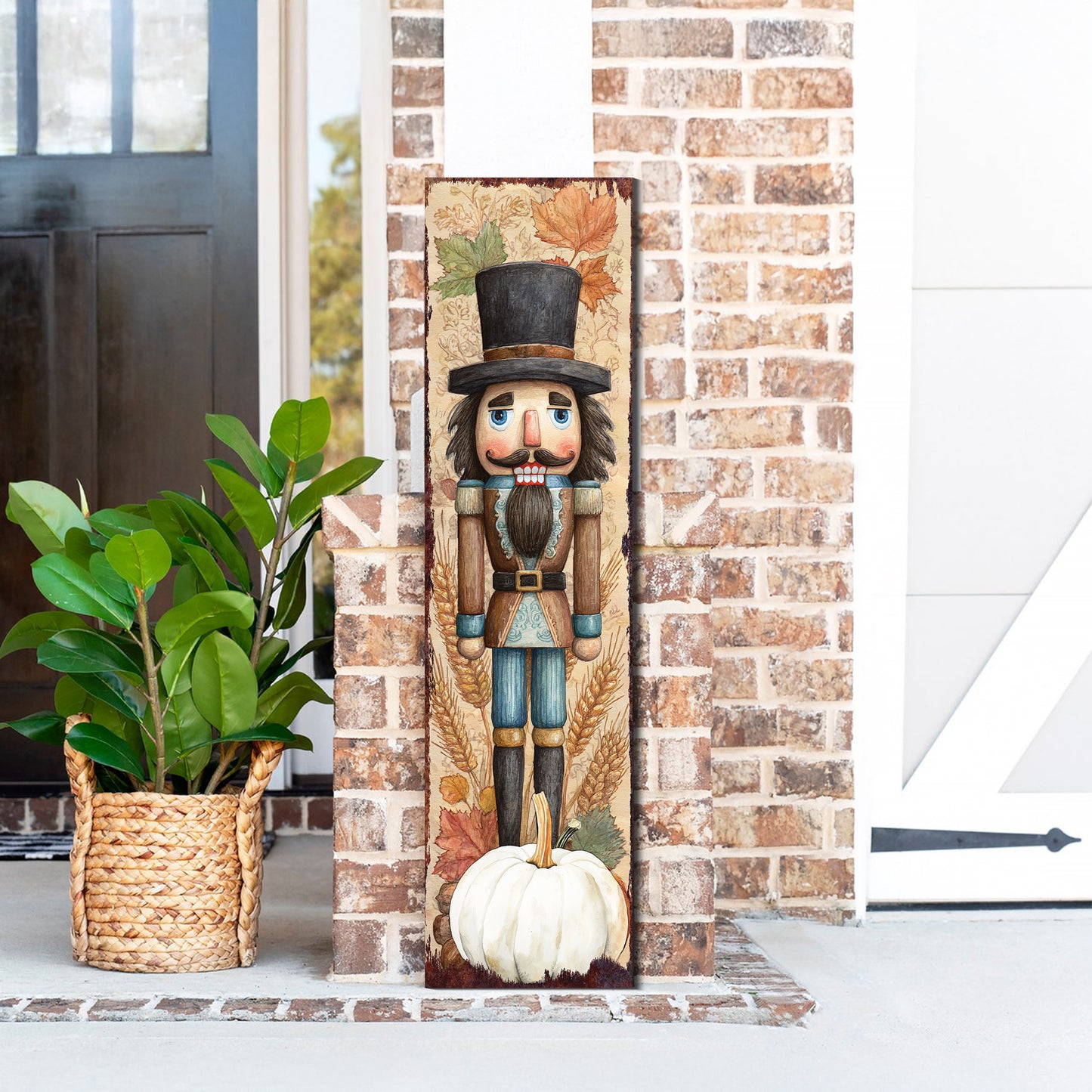Fall Nutcracker Porch Sign – UV Printed Autumn Decor, 36–72in Vertical Farmhouse Outdoor Display for Porch, Patio or Entryway