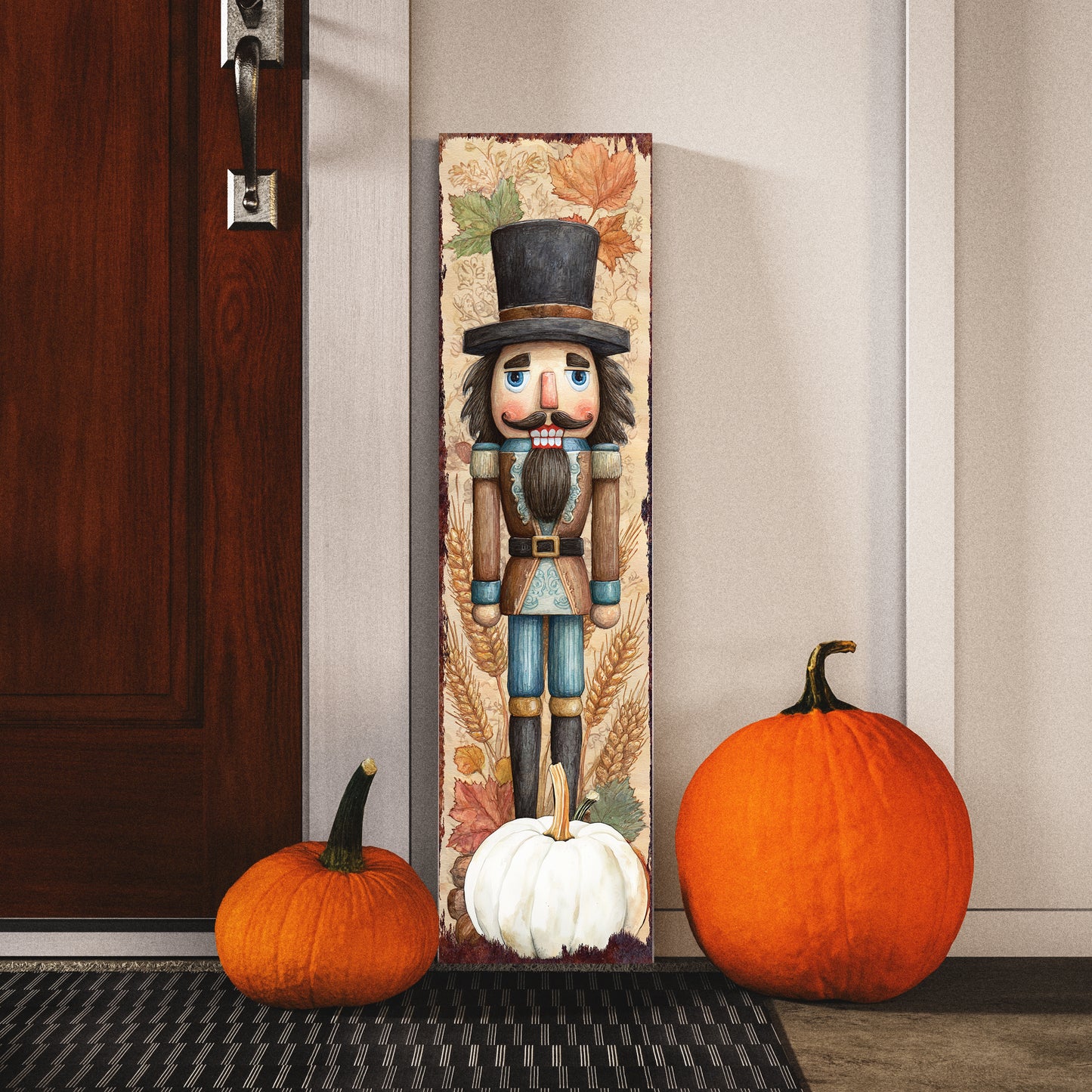 Fall Nutcracker Porch Sign – UV Printed Autumn Decor, 36–72in Vertical Farmhouse Outdoor Display for Porch, Patio or Entryway