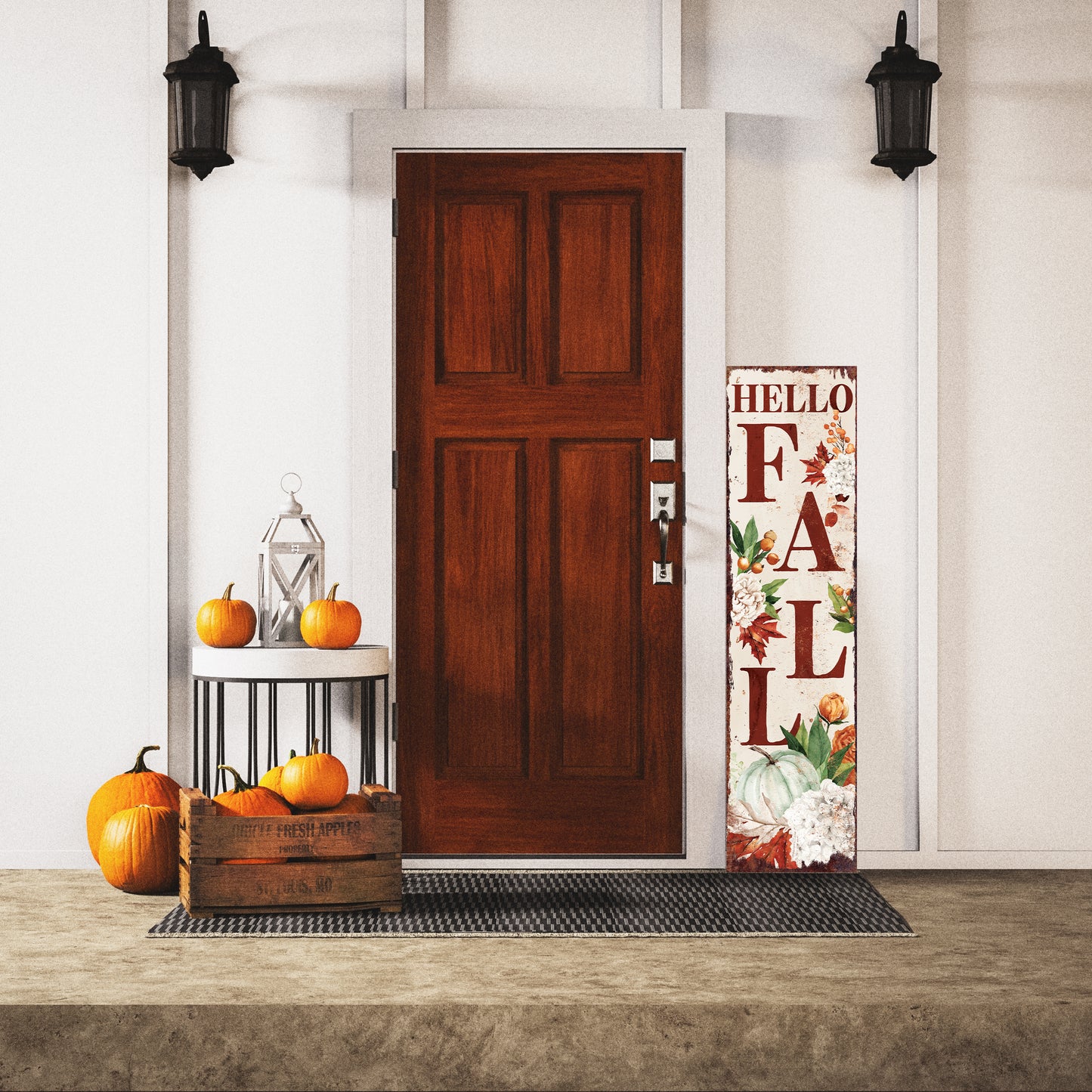 Hello Fall Porch Sign – Vertical Autumn Welcome Board with UV Print, Rustic Wood Fall Decor, 36-72in Outdoor Porch Display