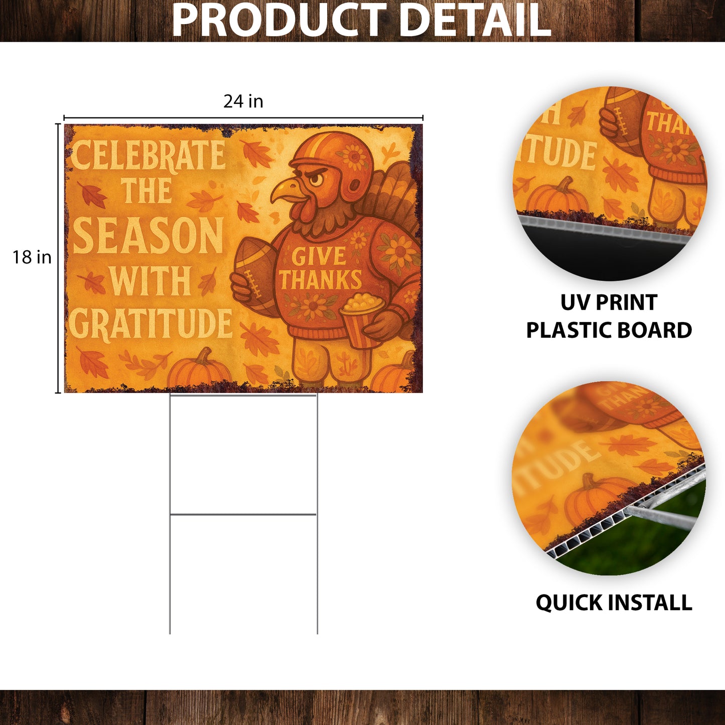 Celebrate the Season Yard Sign – 18x24 Thanksgiving Turkey Lawn Decor, UV Print Fall Garden Stake with Step-Stake Included