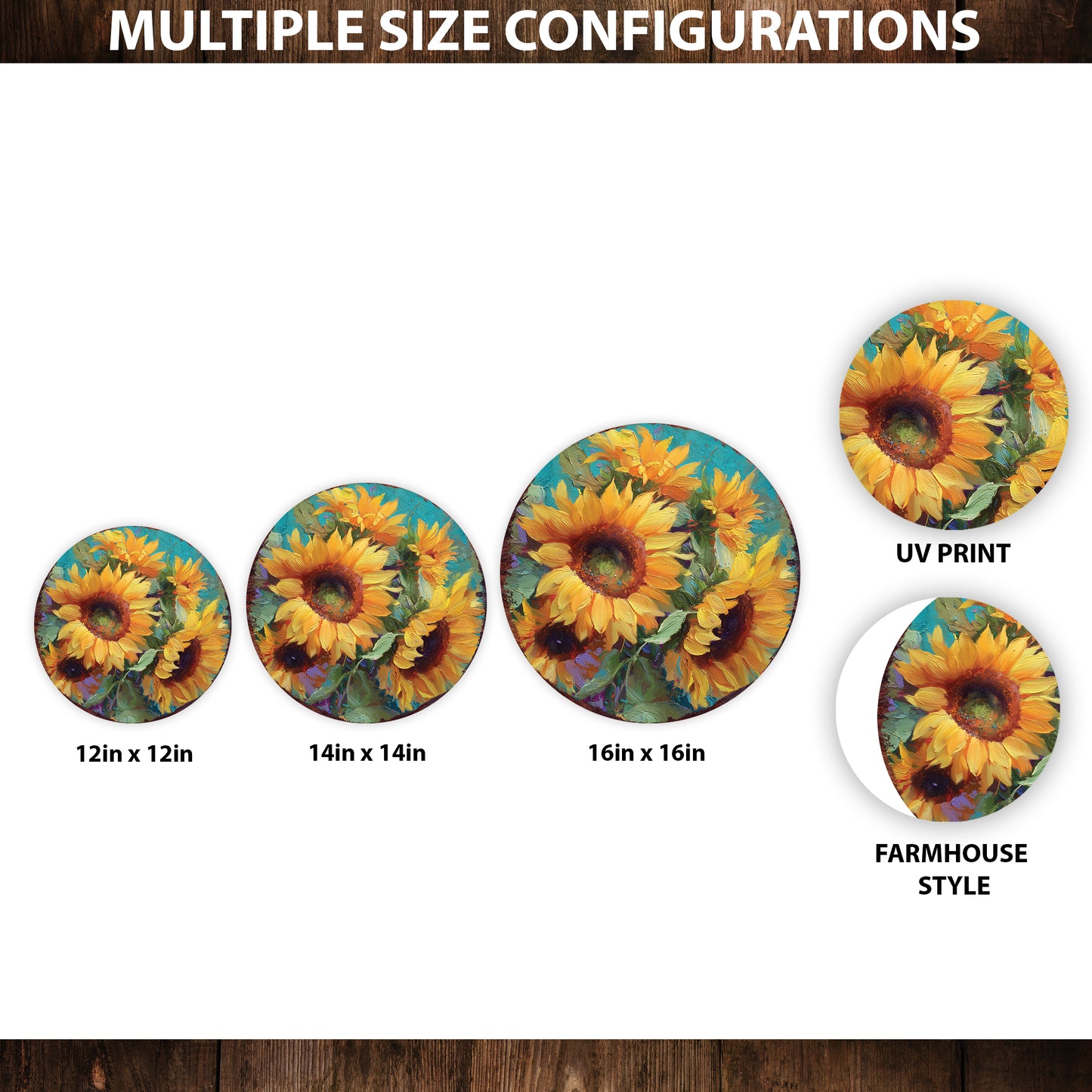 Fall Sunflower Door Hanger – Round Wood Sign, Oil Paint Style UV Print, Rustic Front Door or Wall Decor, 12–16in