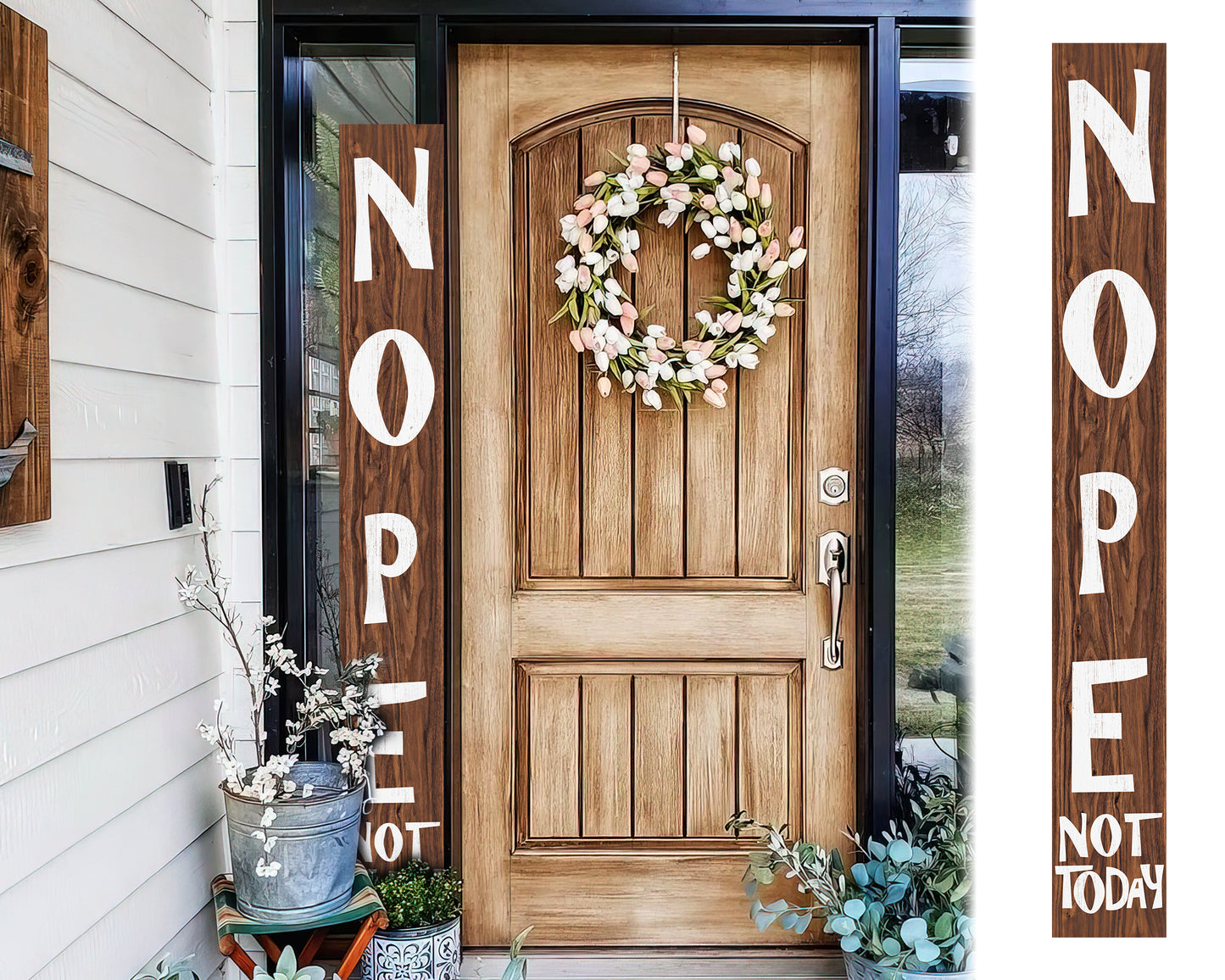 72-Inch Wooden "Nope, Not Today" Porch Sign for Front Door, Brown Standing Porch Sign with Foldable Design