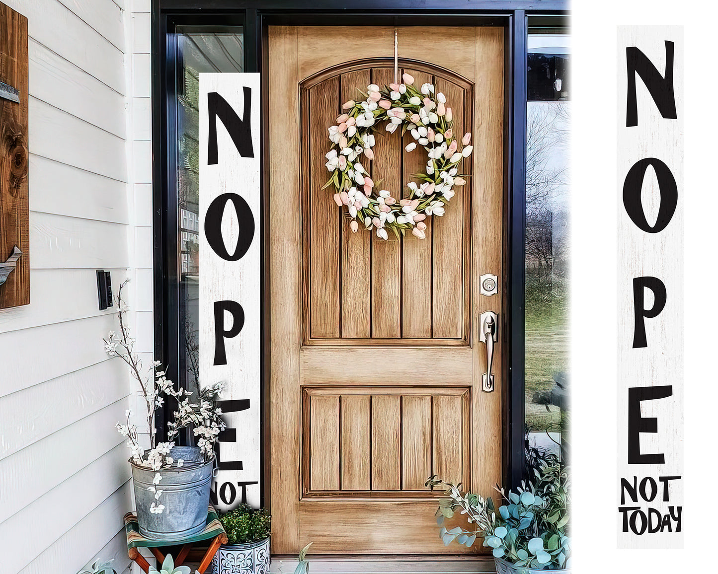 72-Inch Wooden "Nope, Not Today" Porch Sign for Front Door, White Standing Porch Sign with Foldable Design