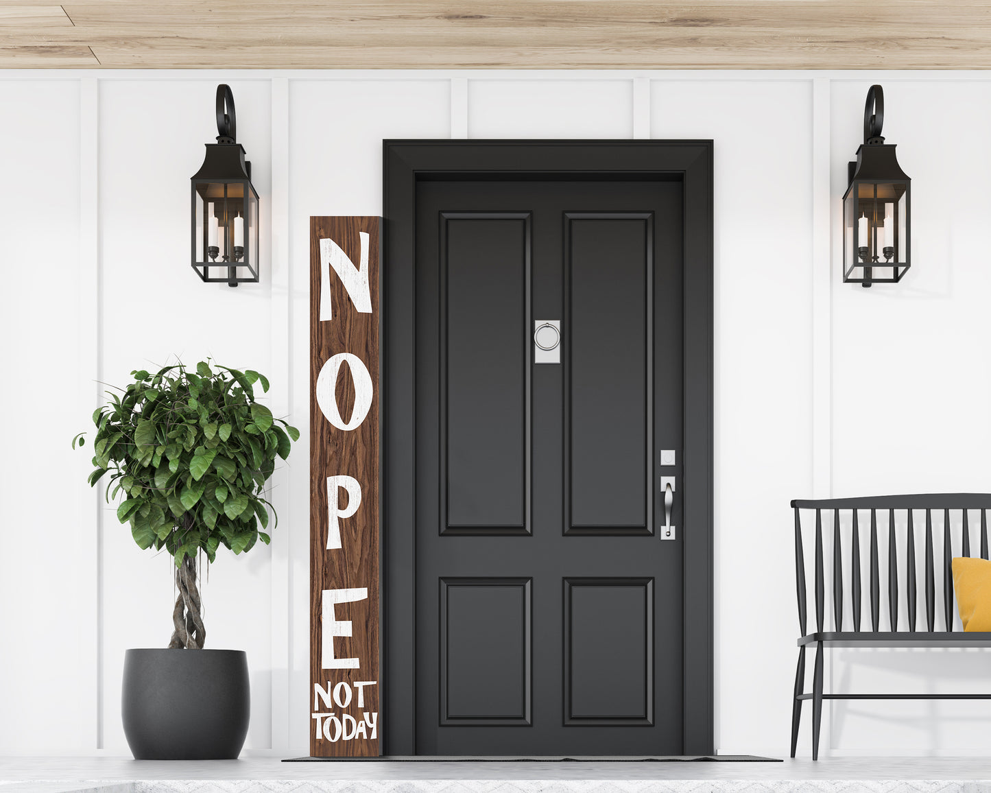 72-Inch Wooden "Nope, Not Today" Porch Sign for Front Door, Brown Standing Porch Sign with Foldable Design