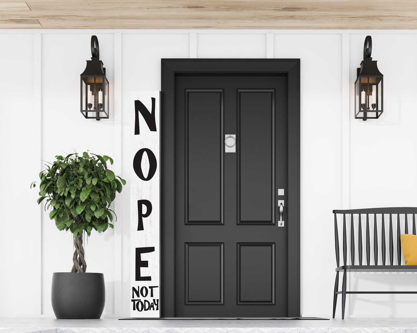 72-Inch Wooden "Nope, Not Today" Porch Sign for Front Door, White Standing Porch Sign with Foldable Design