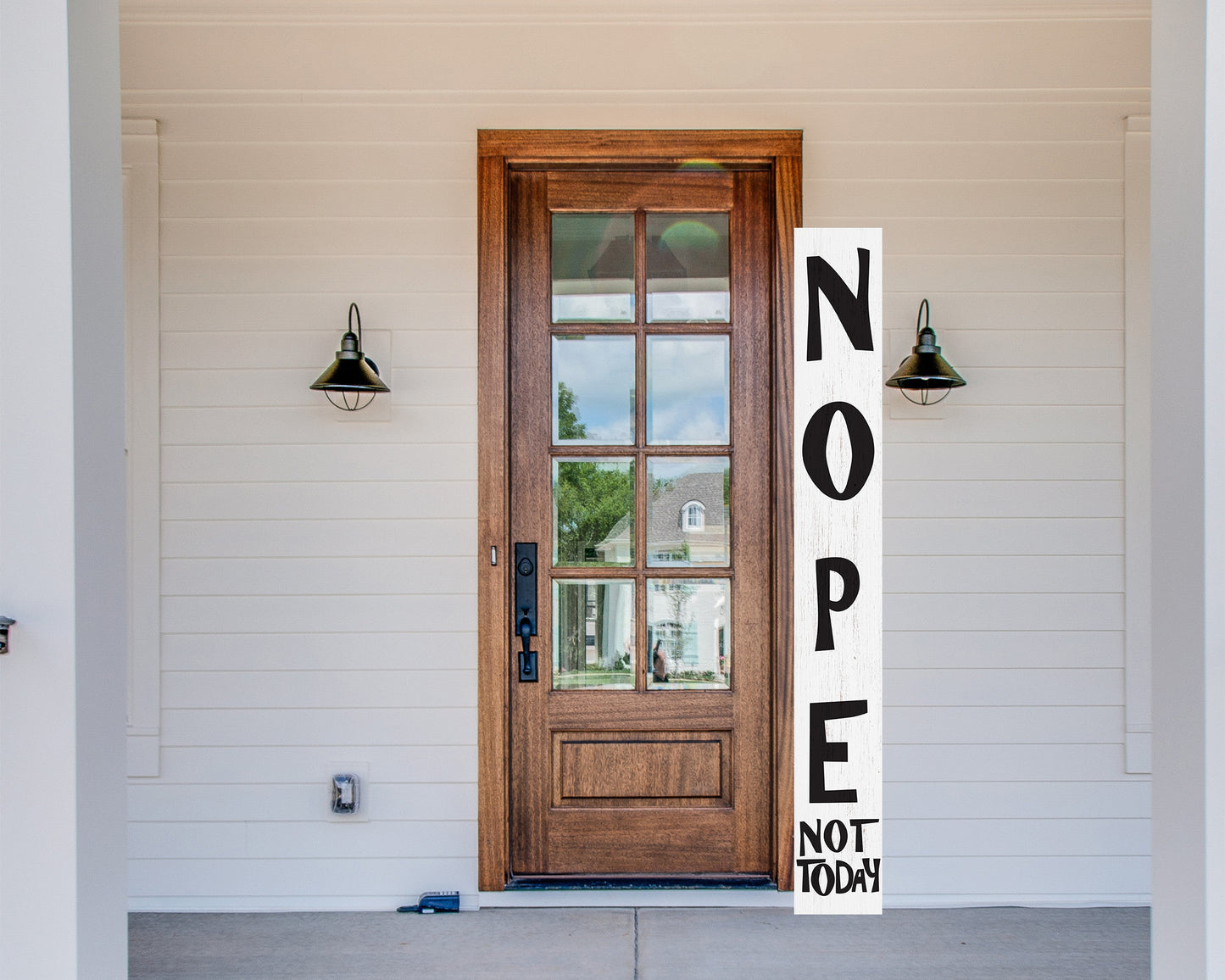 72-Inch Wooden "Nope, Not Today" Porch Sign for Front Door, White Standing Porch Sign with Foldable Design
