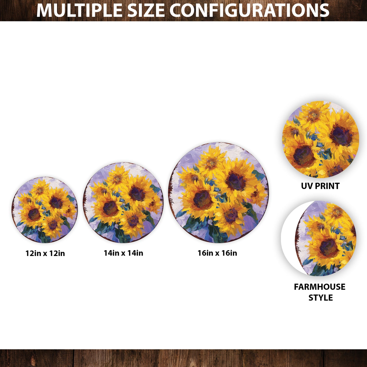 Sunflower Door Hanger – Round Wood Sign, Pastel Oil Paint Style, UV Print for Wall or Front Door, 12–16in