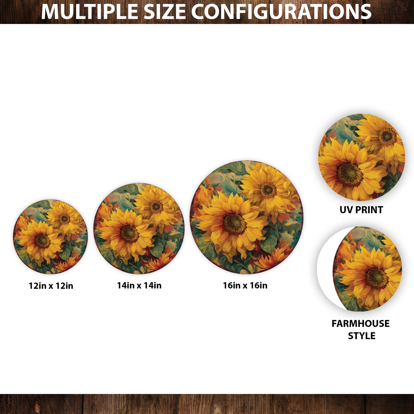 Fall Sunflower Door Hanger – Round Wood Sign, Oil Paint Style UV Print, Rustic Front Door or Wall Decor, 12–16in