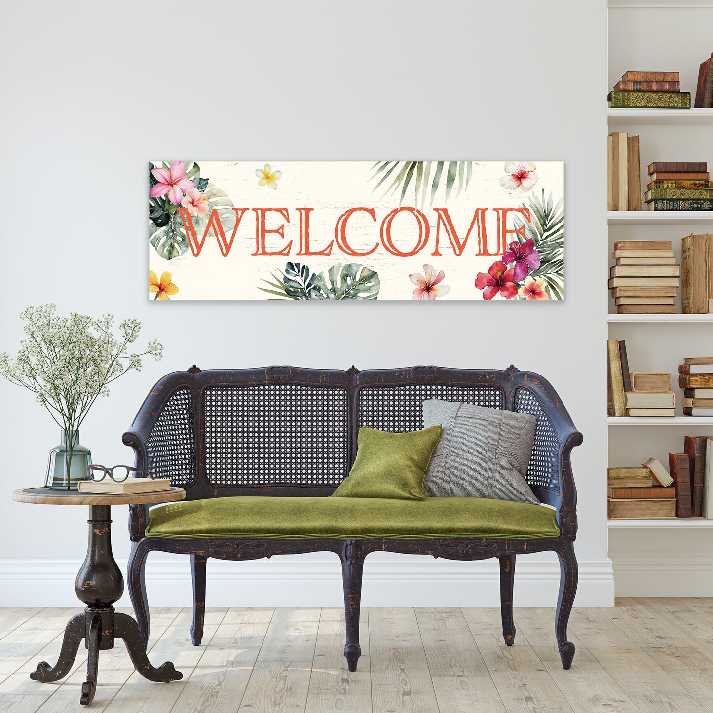 Summer Welcome Wall Art – Rustic Tropical Sign, UV Print on Wood, Farmhouse Beach Decor for Entryway or Living Room, 36–72in