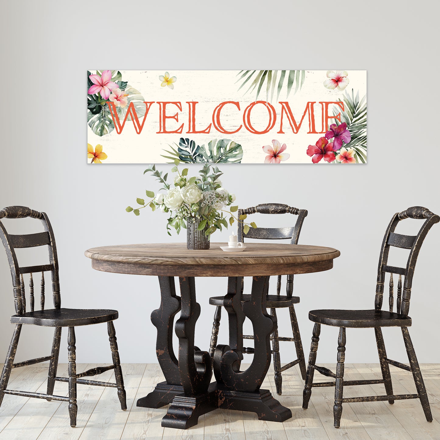 Summer Welcome Wall Art – Rustic Tropical Sign, UV Print on Wood, Farmhouse Beach Decor for Entryway or Living Room, 36–72in