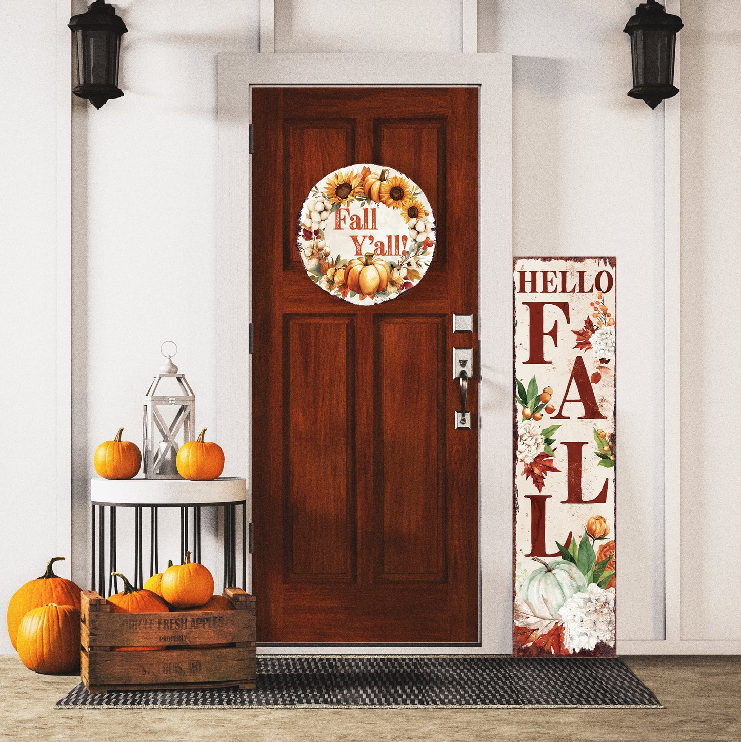 Fall Y’all Door Hanger – Round 12–16in UV-Printed Pumpkin & Sunflower Sign, Rustic Autumn Decor for Front Porch or Entryway