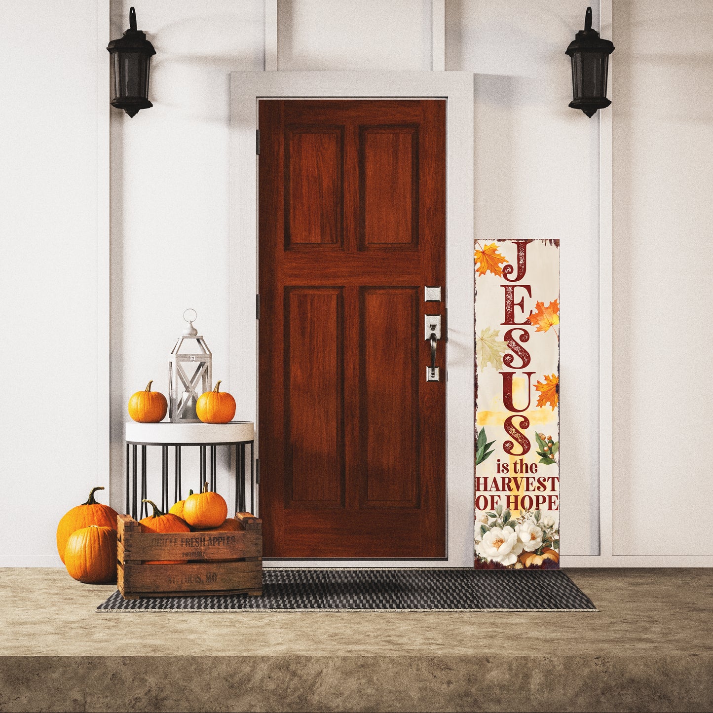 Jesus Is the Harvest of Hope Porch Sign – Fall Outdoor Christian Decor, UV Print Vertical Wood Sign, 36–72in Sizes
