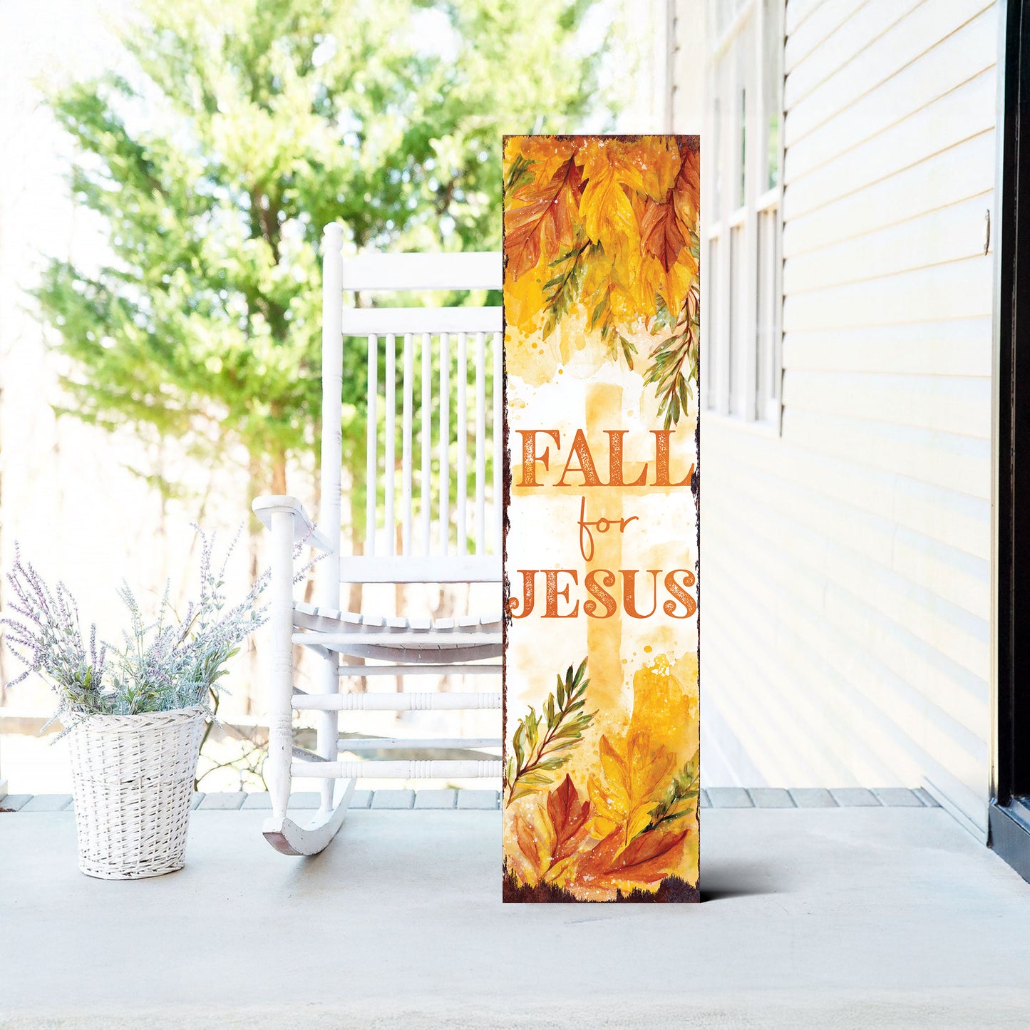 Fall for Jesus Vertical Porch Sign – Christian Autumn Outdoor Decor, UV Printed, Farmhouse Style, 36–72in Wood Board