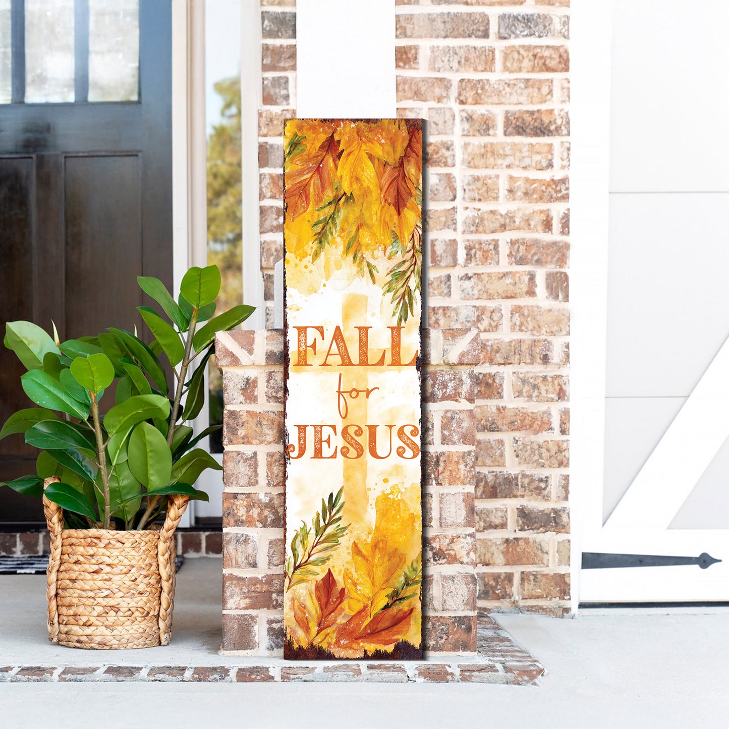 Fall for Jesus Vertical Porch Sign – Christian Autumn Outdoor Decor, UV Printed, Farmhouse Style, 36–72in Wood Board