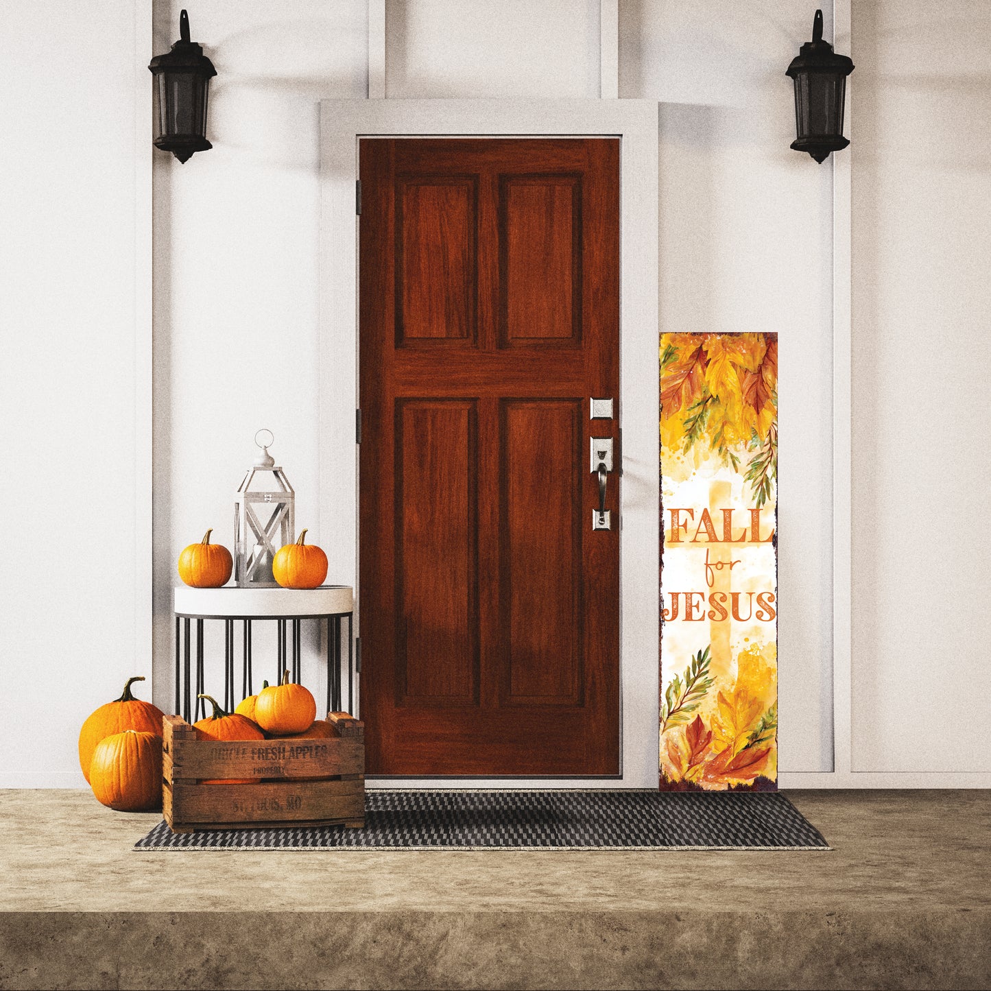 Fall for Jesus Vertical Porch Sign – Christian Autumn Outdoor Decor, UV Printed, Farmhouse Style, 36–72in Wood Board