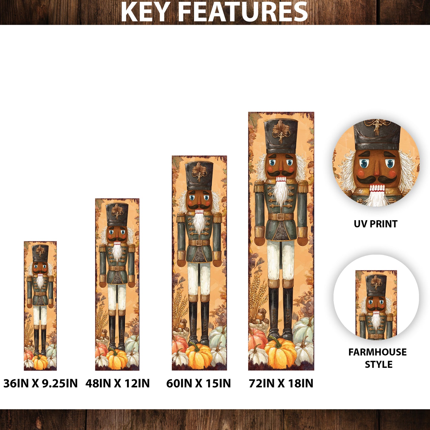 Fall Nutcracker Porch Sign – Rustic Harvest Soldier Decor for Front Door, Entryway, or Patio – Autumn Farmhouse Decoration