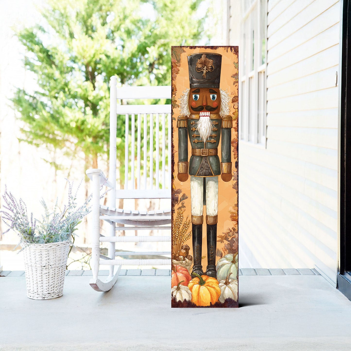 Fall Nutcracker Porch Sign – Rustic Harvest Soldier Decor for Front Door, Entryway, or Patio – Autumn Farmhouse Decoration