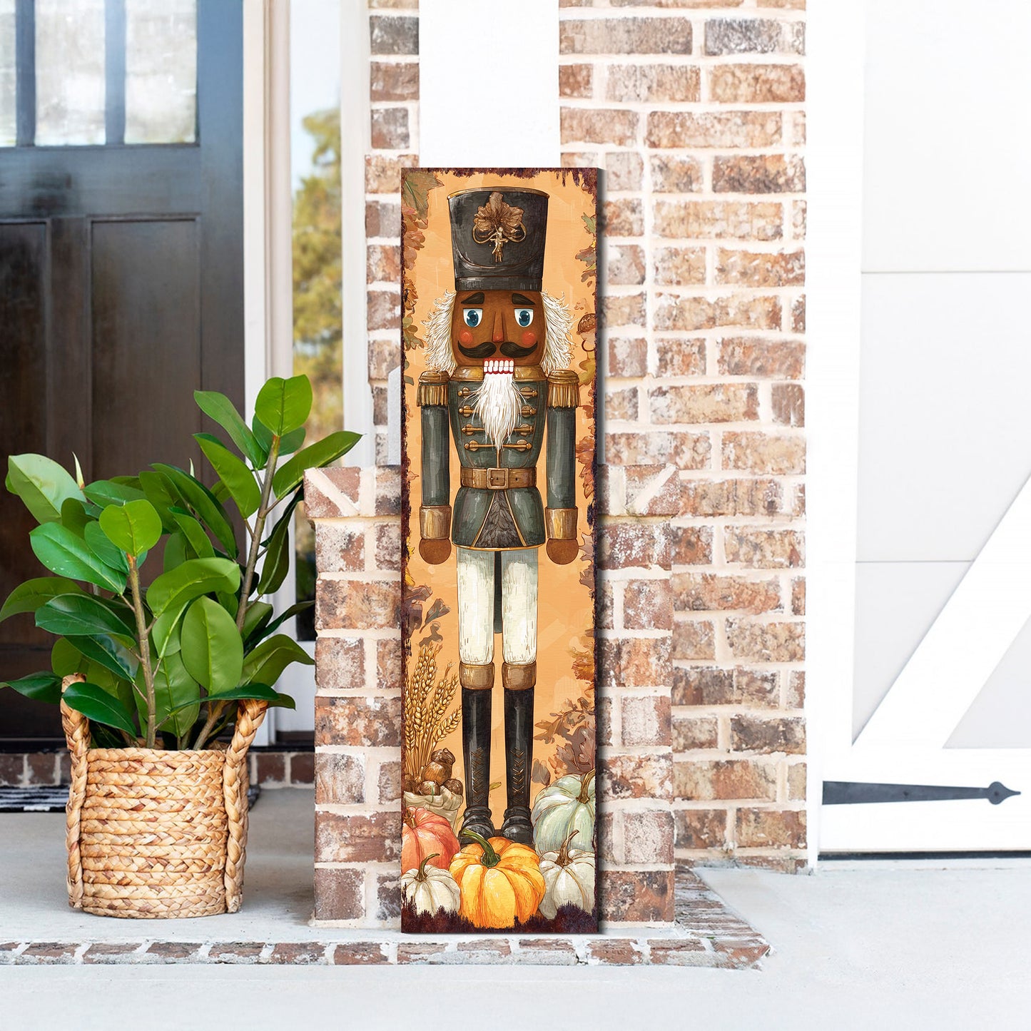 Fall Nutcracker Porch Sign – Rustic Harvest Soldier Decor for Front Door, Entryway, or Patio – Autumn Farmhouse Decoration