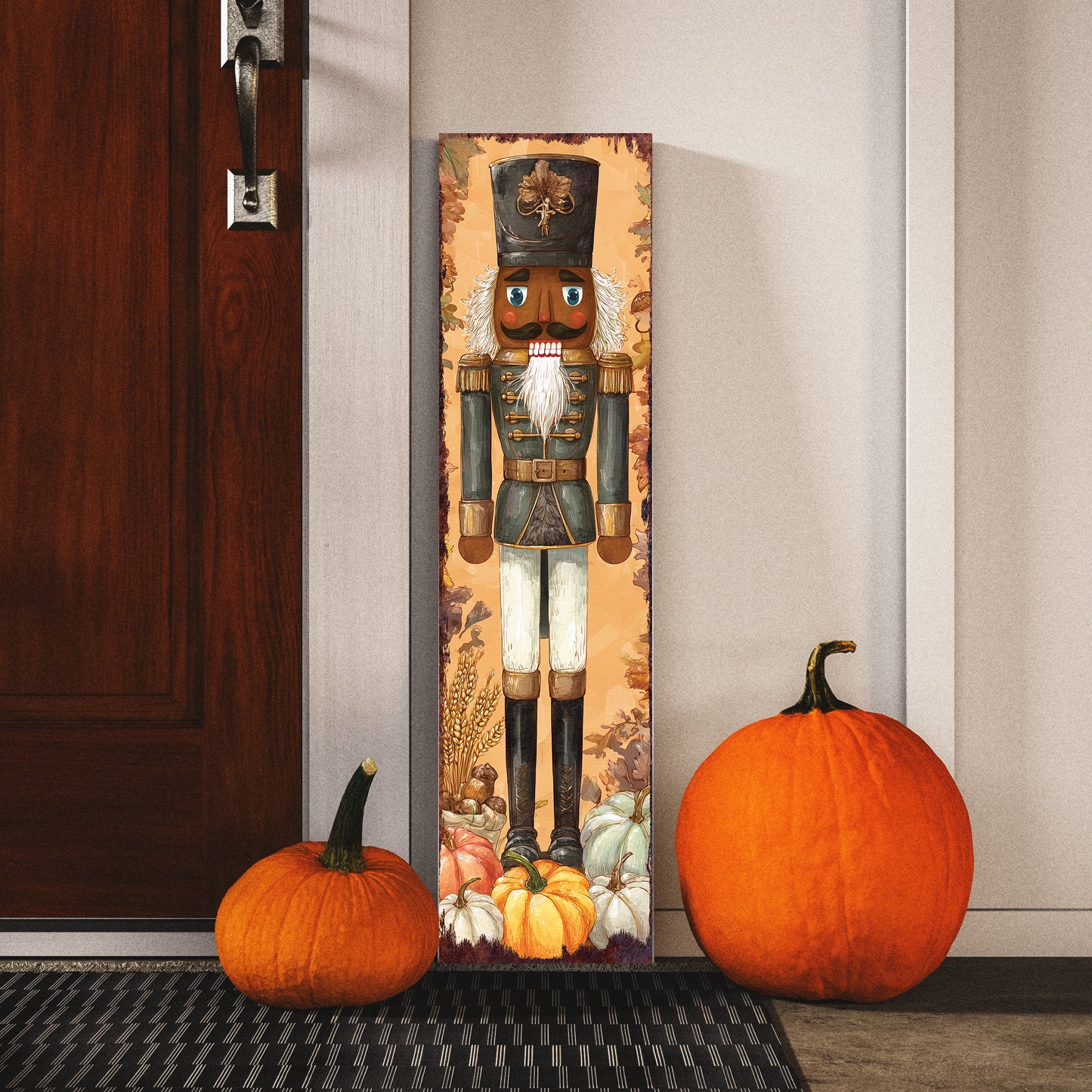 Fall Nutcracker Porch Sign – Rustic Harvest Soldier Decor for Front Door, Entryway, or Patio – Autumn Farmhouse Decoration