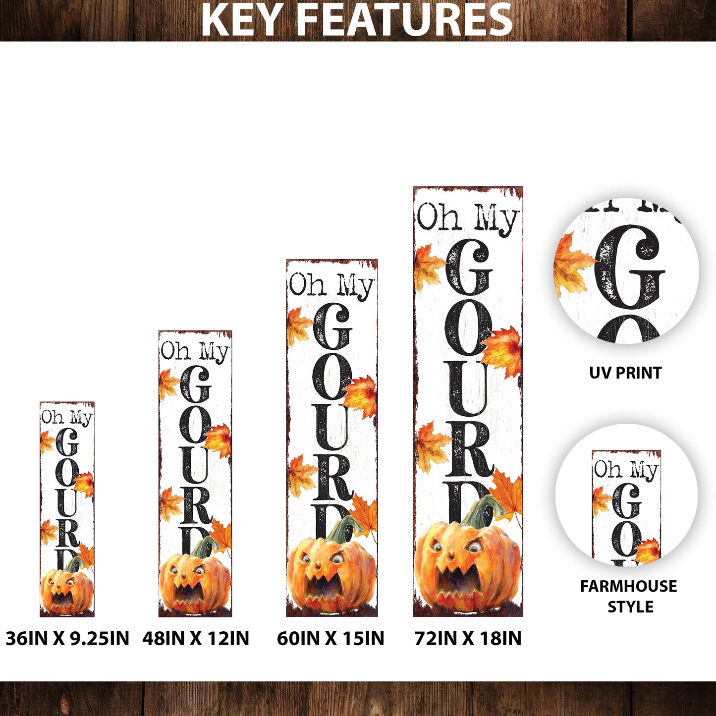 Oh My Gourd Halloween Porch Sign – Funny Meme Pumpkin Decoration for Front Door, Patio, or Yard – Rustic Fall Outdoor Décor