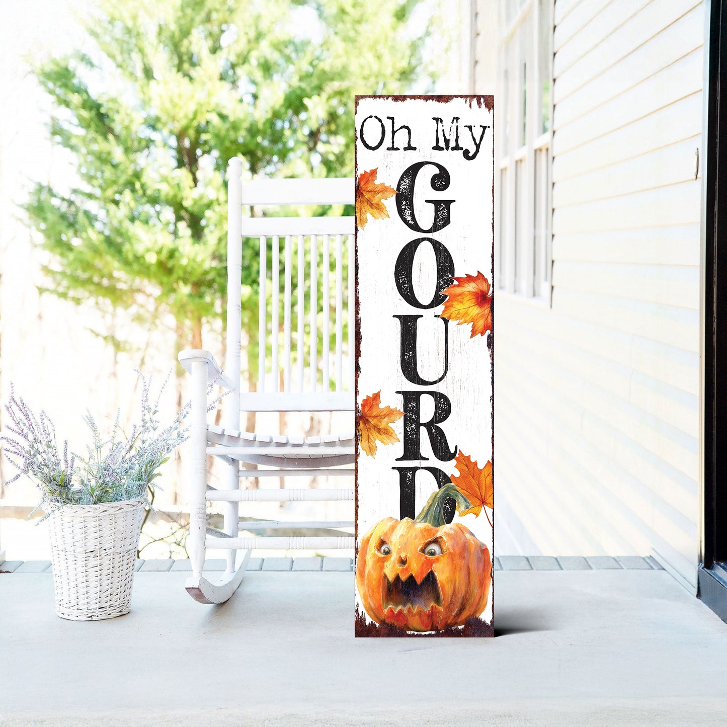 Oh My Gourd Halloween Porch Sign – Funny Meme Pumpkin Decoration for Front Door, Patio, or Yard – Rustic Fall Outdoor Décor