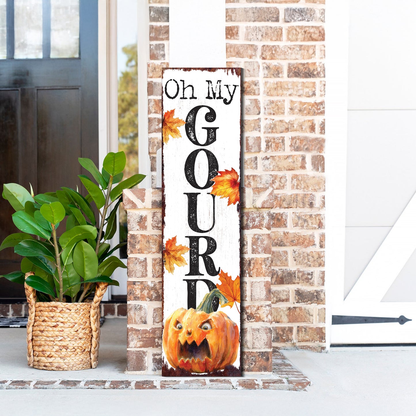 Oh My Gourd Halloween Porch Sign – Funny Meme Pumpkin Decoration for Front Door, Patio, or Yard – Rustic Fall Outdoor Décor