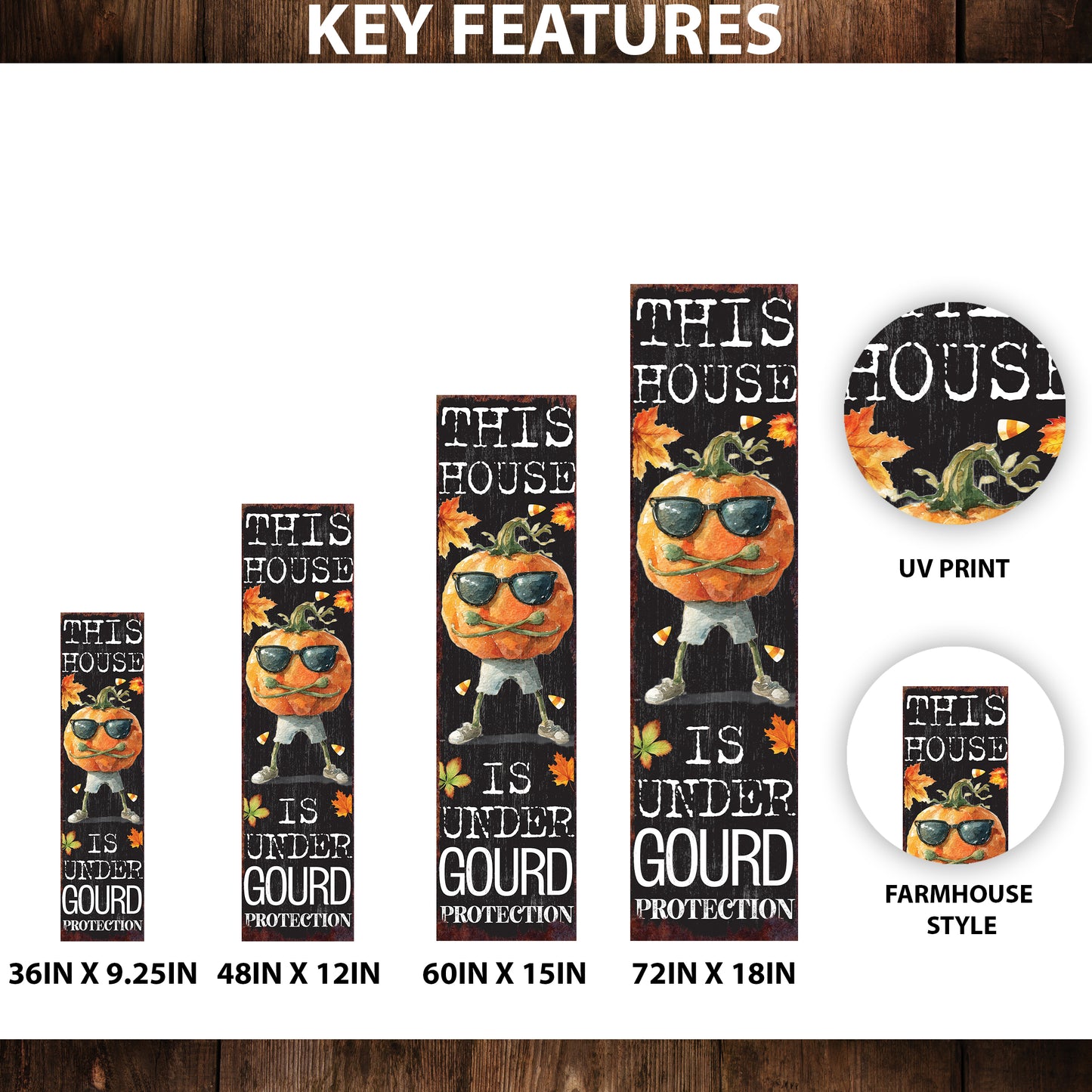 This House Is Under Gourd Protection Halloween Porch Sign – Funny Fall Front Porch Decor with Pumpkin & Sunglasses UV Print