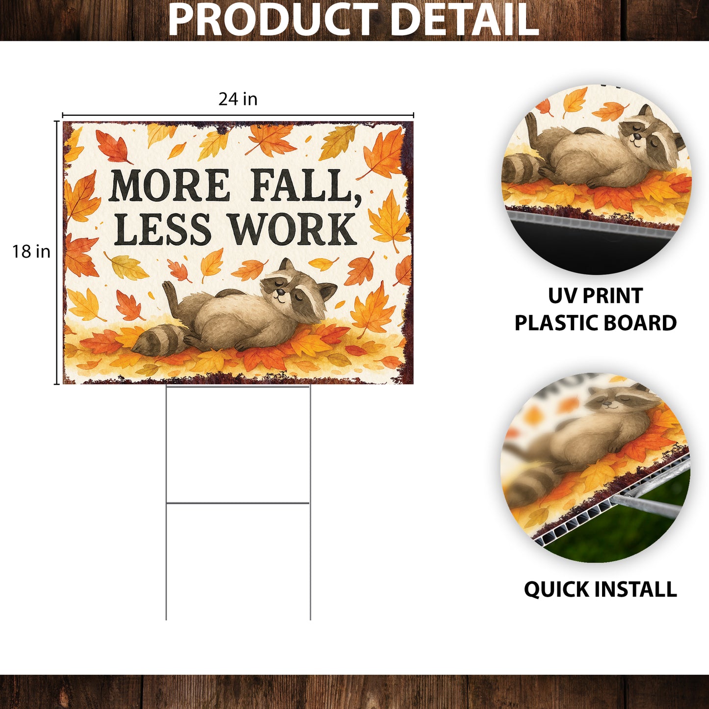 More Fall Less Work Garden Sign – Funny Fall Yard Decor with Raccoon – UV Print Waterproof Corrugated Plastic Lawn Stake