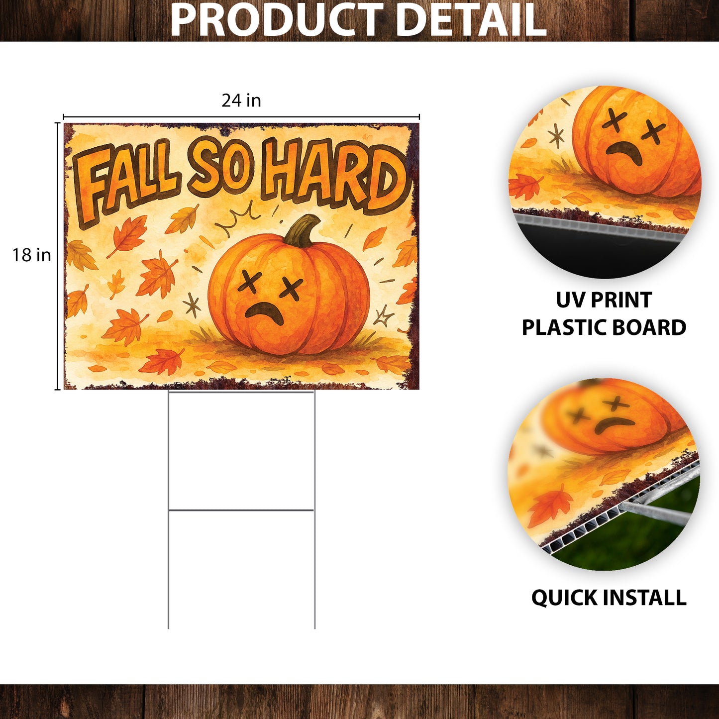 Fall So Hard Garden Sign – Funny Fall Yard Decor with Pumpkin Graphic – UV Print Waterproof Corrugated Plastic Stake