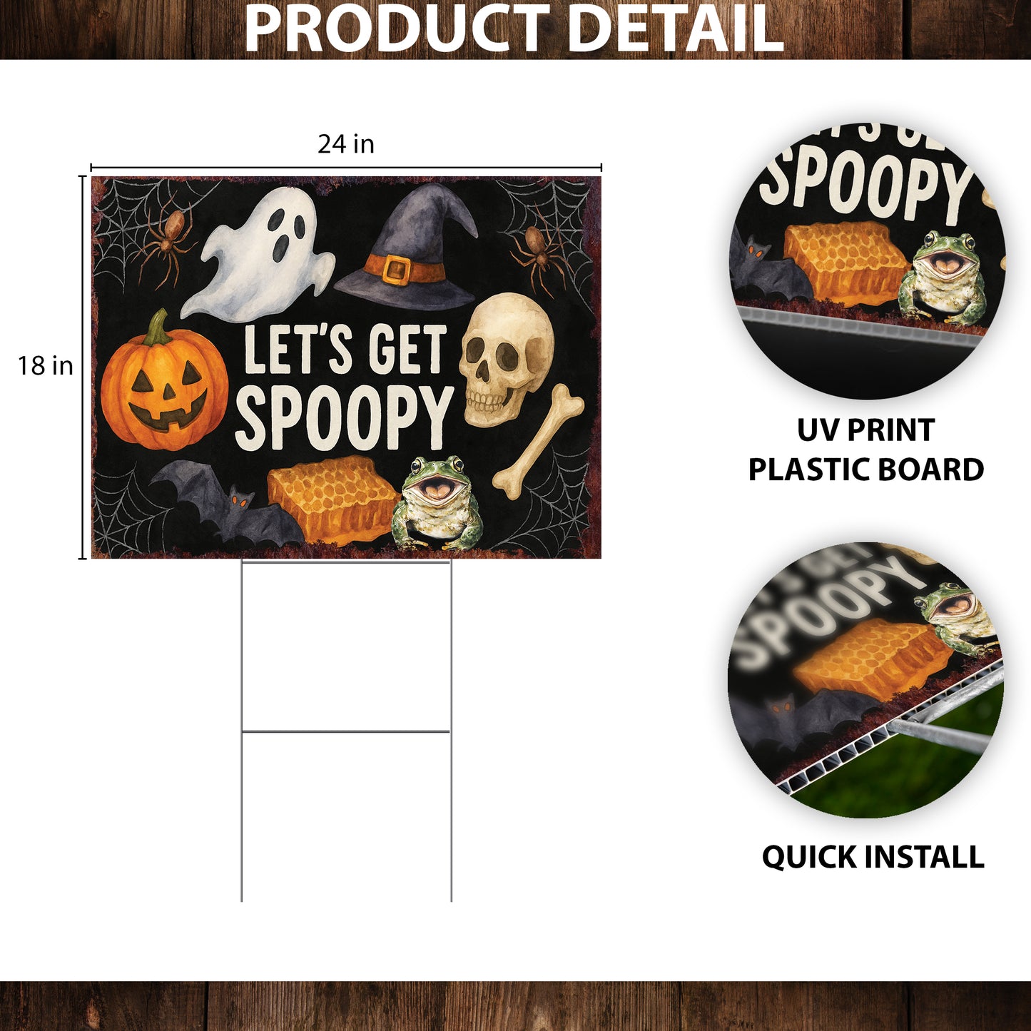 Let’s Get Spoopy Halloween Garden Sign – Funny Yard Stake Décor – UV Print Corrugated Plastic Outdoor Decoration