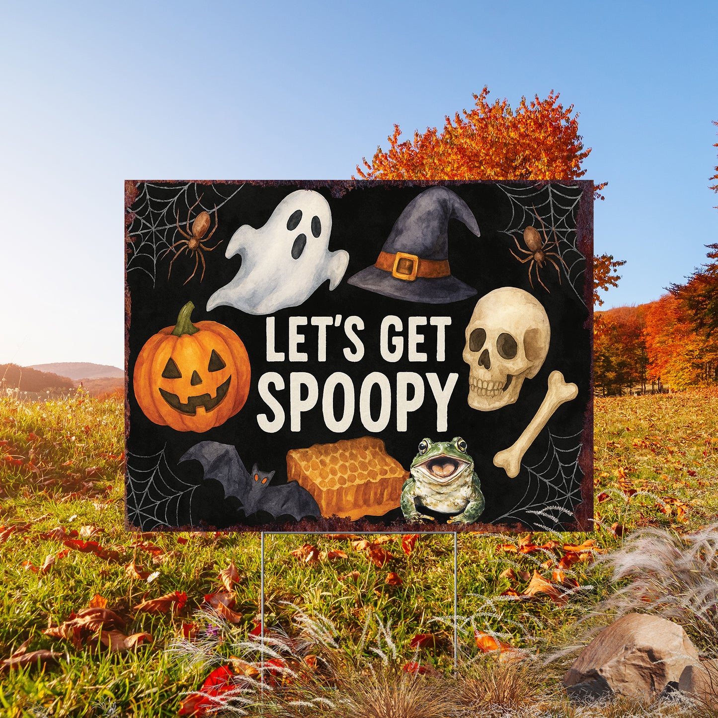 Let’s Get Spoopy Halloween Garden Sign – Funny Yard Stake Décor – UV Print Corrugated Plastic Outdoor Decoration