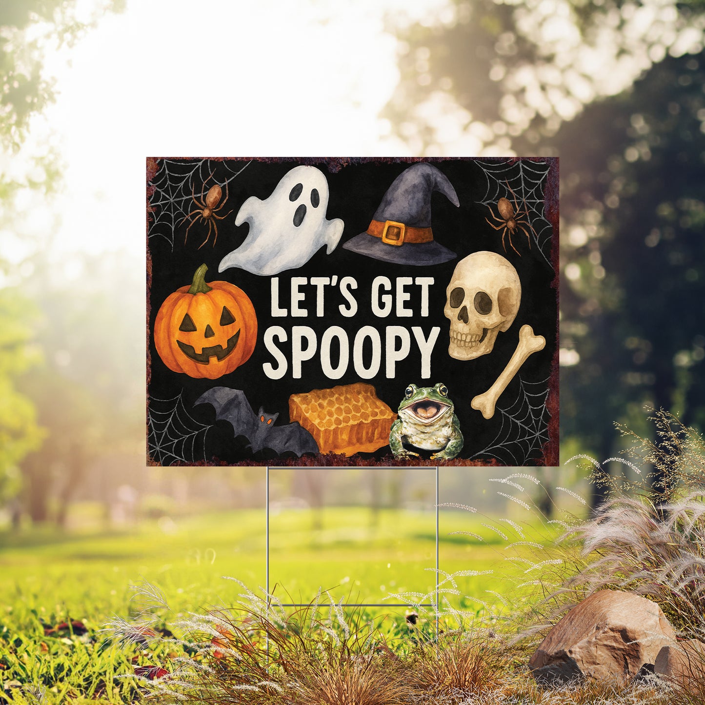 Let’s Get Spoopy Halloween Garden Sign – Funny Yard Stake Décor – UV Print Corrugated Plastic Outdoor Decoration