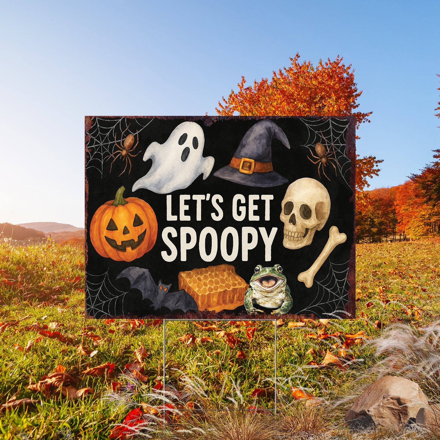 Let’s Get Spoopy Halloween Garden Sign – Funny Yard Stake Décor – UV Print Corrugated Plastic Outdoor Decoration