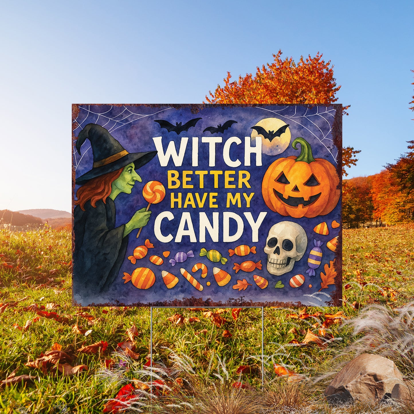 Witch Better Have My Candy Halloween Garden Sign – Funny Yard Stake – UV Print Corrugated Plastic Outdoor Decoration