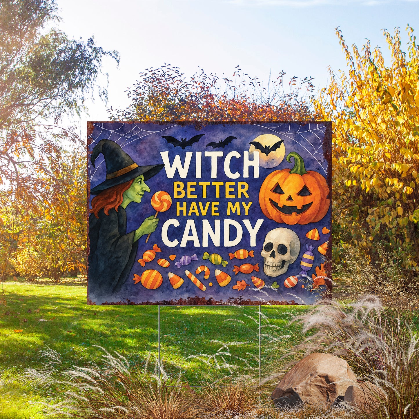Witch Better Have My Candy Halloween Garden Sign – Funny Yard Stake – UV Print Corrugated Plastic Outdoor Decoration