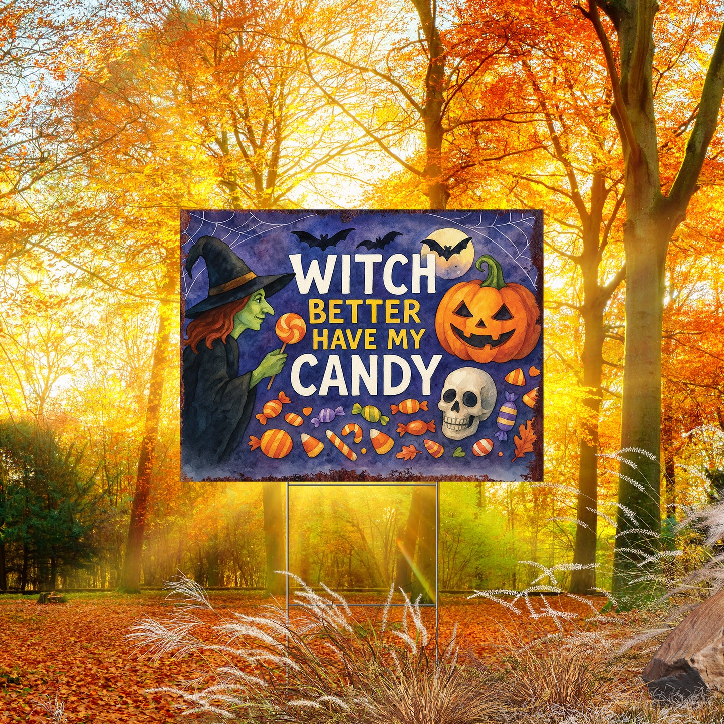 Witch Better Have My Candy Halloween Garden Sign – Funny Yard Stake – UV Print Corrugated Plastic Outdoor Decoration