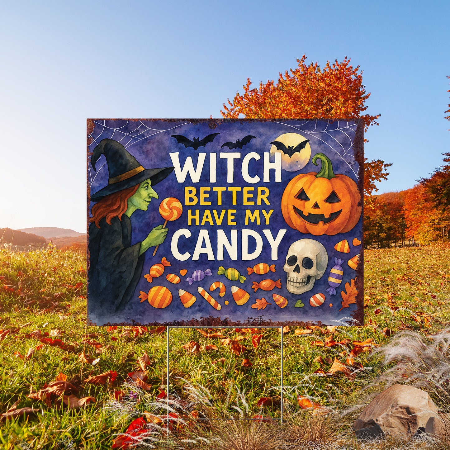 Witch Better Have My Candy Halloween Garden Sign – Funny Yard Stake – UV Print Corrugated Plastic Outdoor Decoration