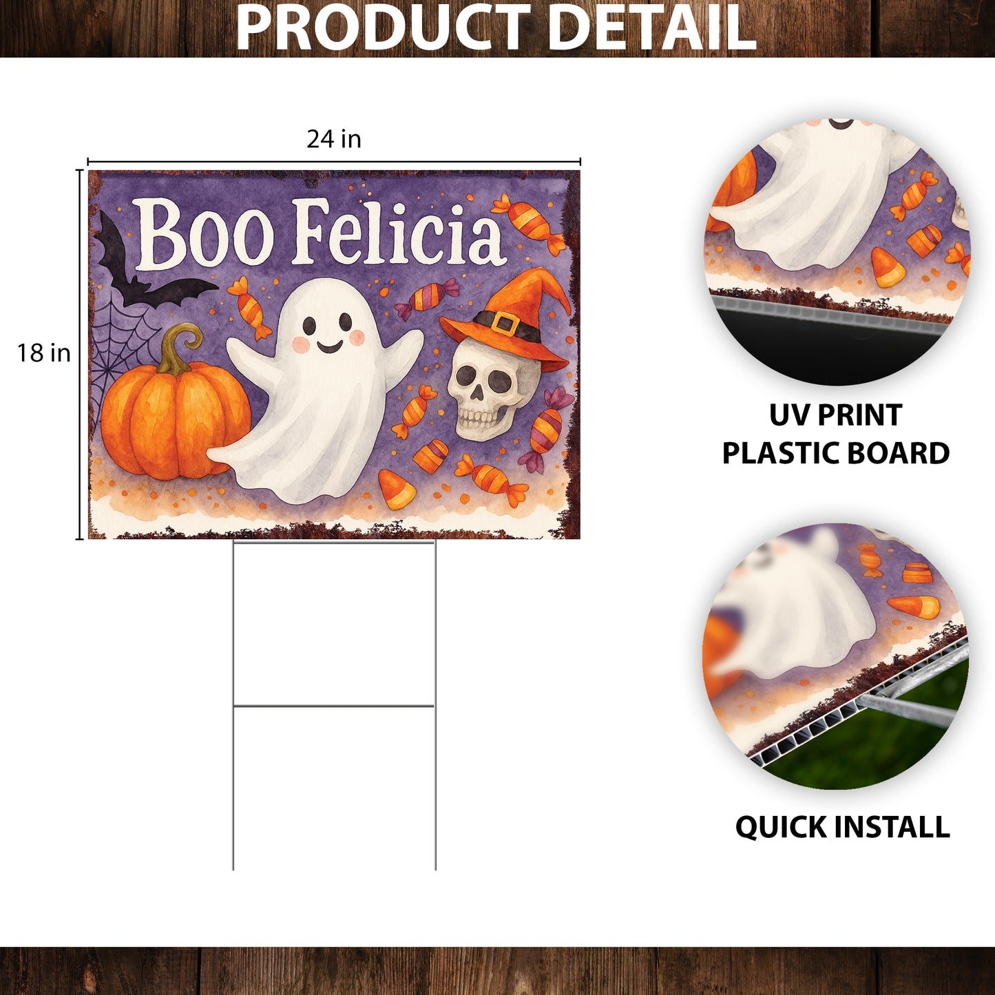 Boo Felicia Halloween Garden Sign – Funny Ghost Yard Stake – UV Print Corrugated Plastic Outdoor Halloween Decoration