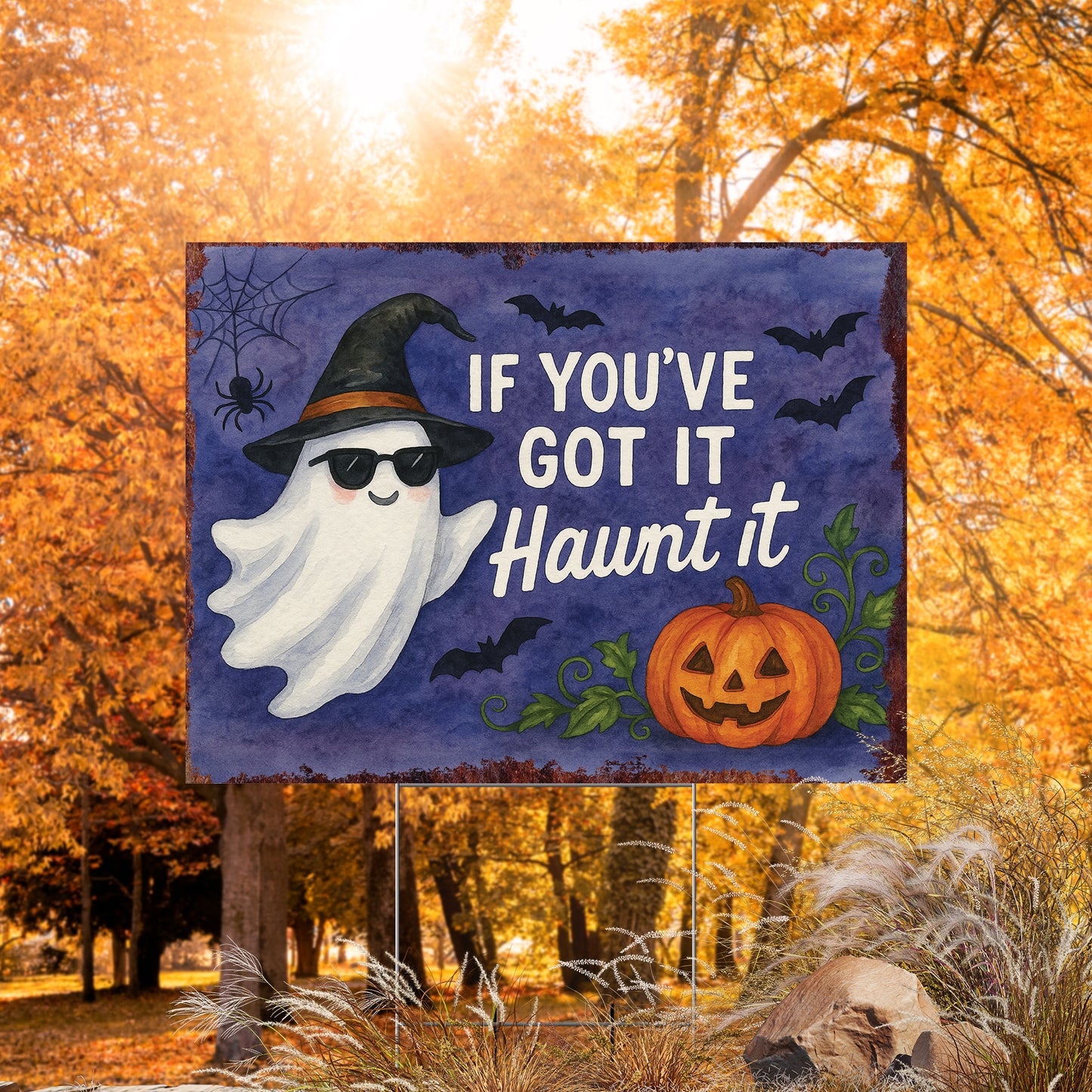 If You’ve Got It Haunt It Halloween Garden Sign – Funny Ghost Yard Stake – UV Print Corrugated Plastic Outdoor Décor