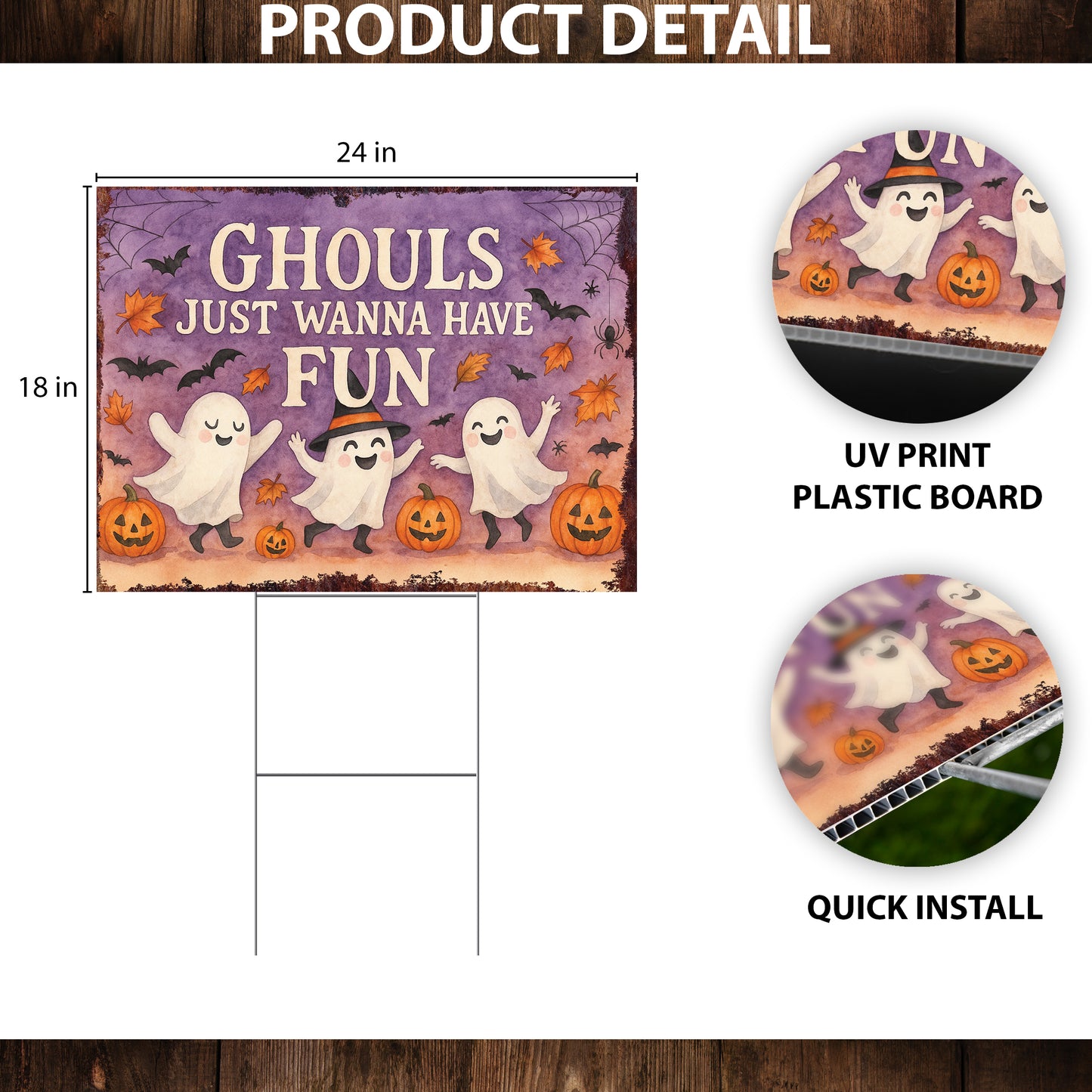 Ghouls Just Wanna Have Fun Halloween Garden Sign – Cute Ghost Yard Stake – UV Print Outdoor Halloween Décor