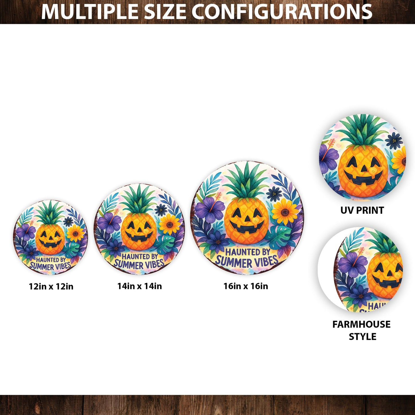 Haunted by Summer Vibes Summerween Door Hanger – Tropical Pumpkin Pineapple Sign – UV Print Décor for Door, Porch, or Patio