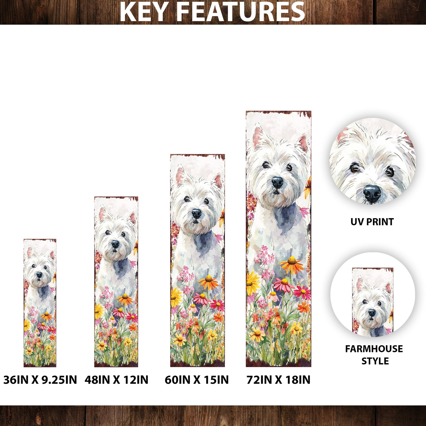Westie Porch Sign | Vertical Dog Wall Art with Wildflowers | Front Porch or Garden Decor for Pet Lovers and Dog Owners